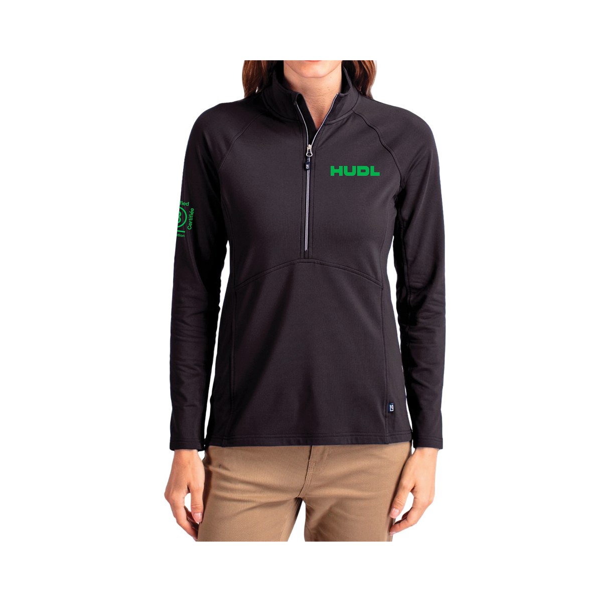 Demi-Zip pour Femme Vert sur Noir