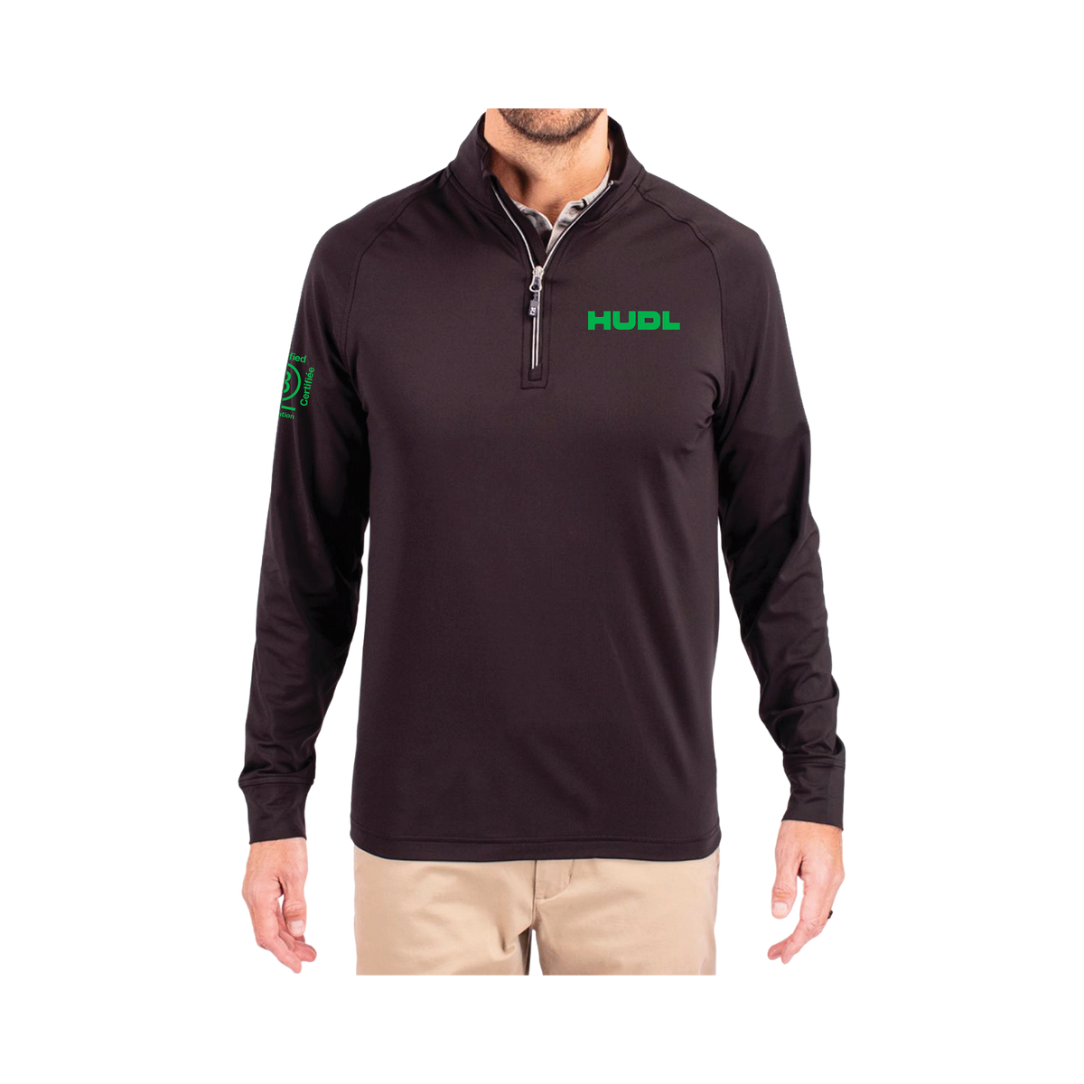 Demi-Zip Homme Vert sur Noir